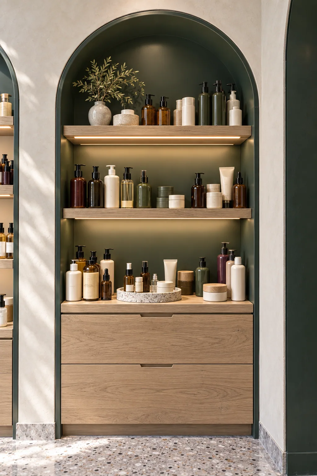 Arched product shelf